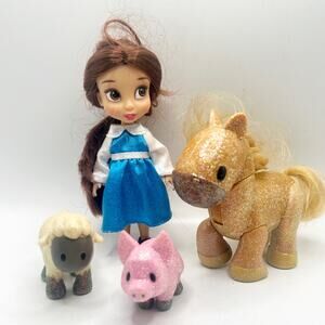 Disney Animators' Collection Mini Doll Play Set Belle And Animal Friends Glitter